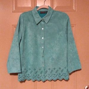 Relativity Blue Turquoise Southwest Western Moleskin Blazer Jacket Eyelet SZ S/P
